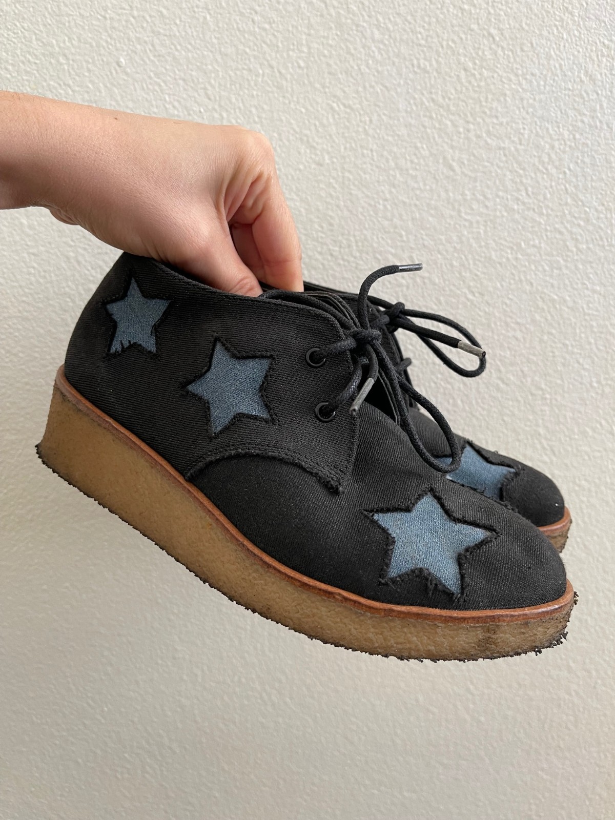 Stella McCartney Kids Black and Blue Canvas Star Lace Up Boots Size 32
