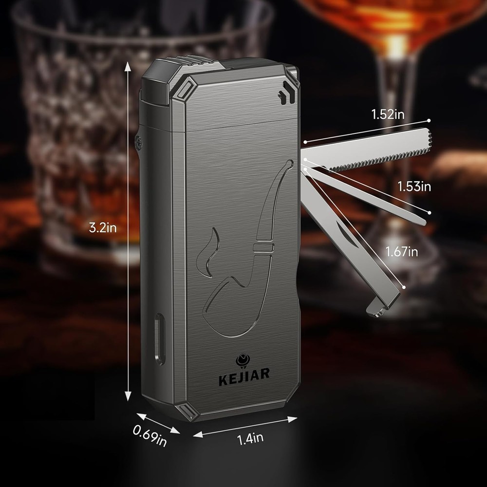 Pipe Lighter ，4 in 1 Soft Flame Lighter with Pipe Stand, 3 Collapsible Pipe....