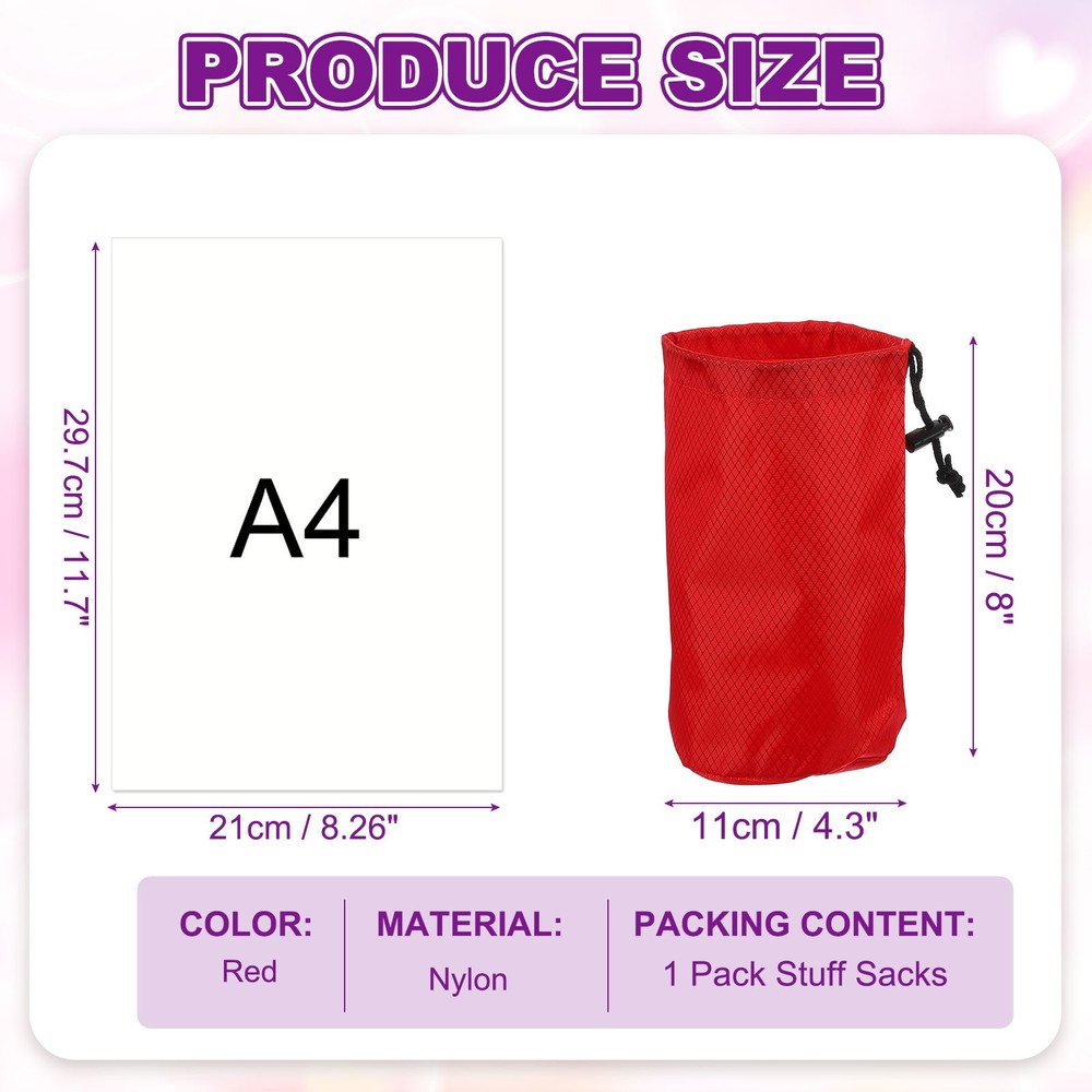 Stuff Sack Nylon Waterproof Storage Sacks 4x8 Inch (Red)