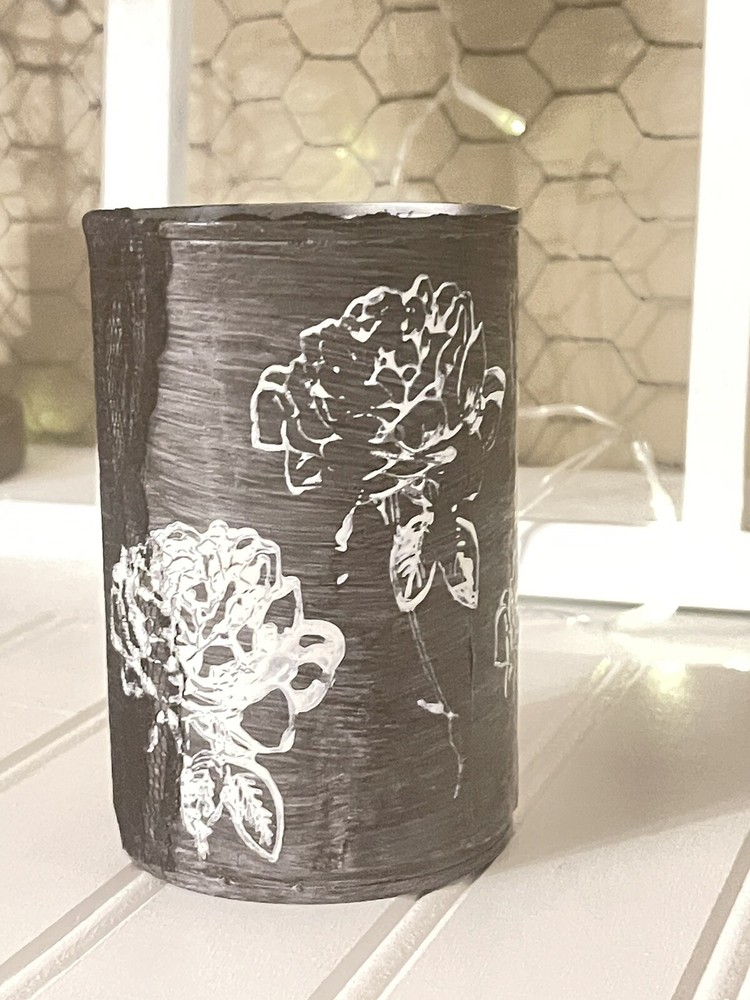 tin can decor handmade- Time Clock-U-Out Decoupaged 4.5” High 3”diameter