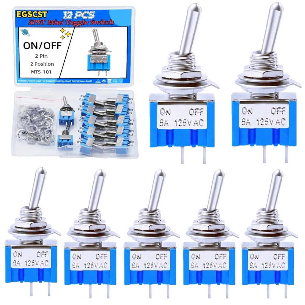 12PCS Mini Toggle Switch SPST ON Off 6A 125V 2 Pin Micro Rocker Switch