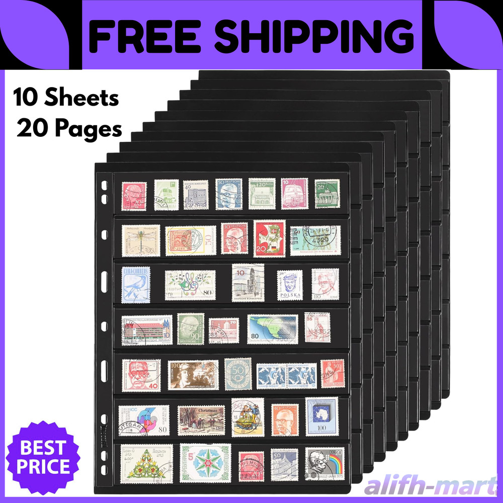 20 Sheets Stamp Pages Collector Stamp Collecting Album Binder Standard 9 Hole...