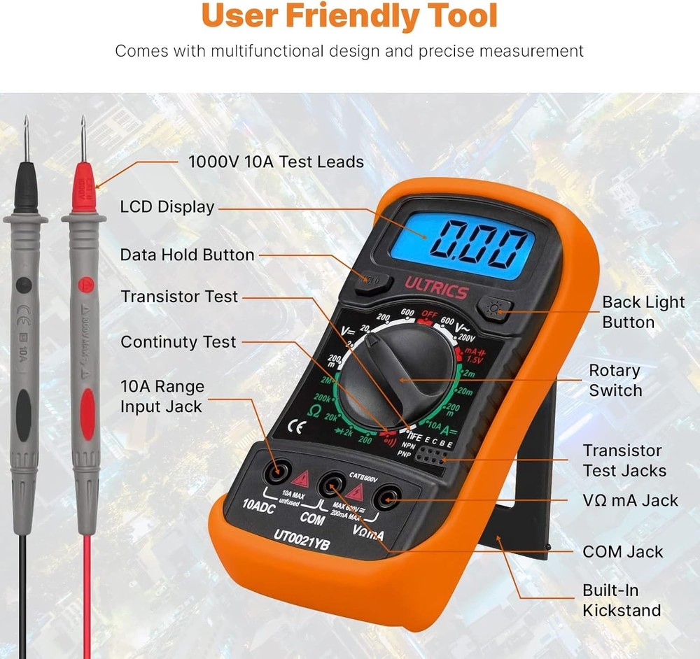 Durable Digital Multimeter with 1000V Support - Safe Testing for Home & Industry
