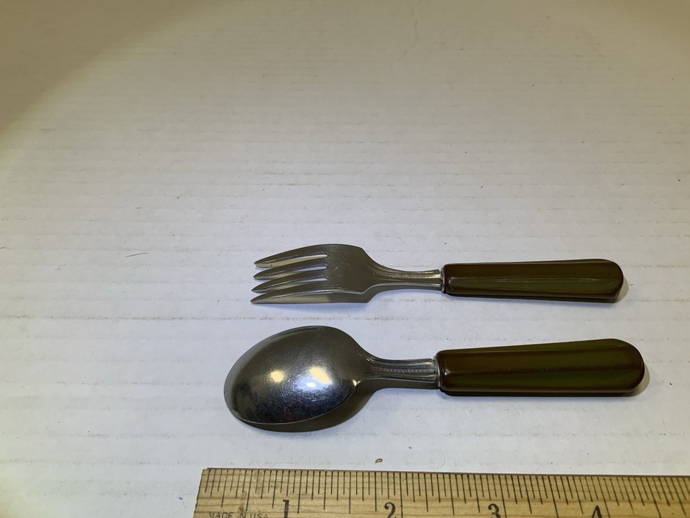 Vintage Dark Green Bakelite/Catalin Childs Flatware Fork /Spoon