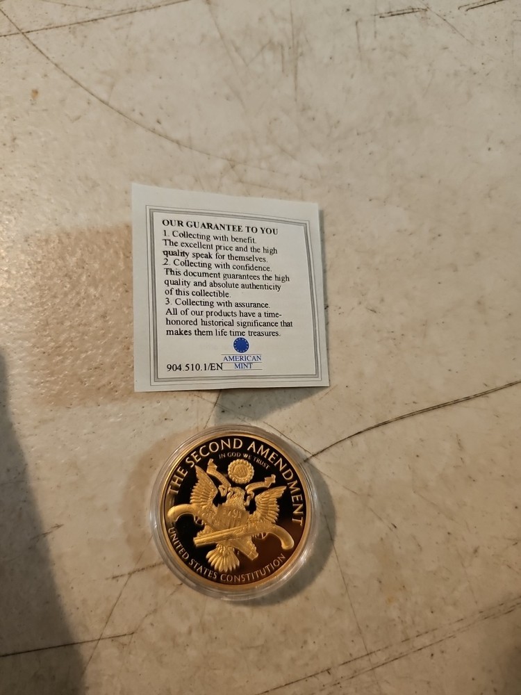 THOMAS JEFFERSON Second Amendment Gold-plated Comm. Coin COA
