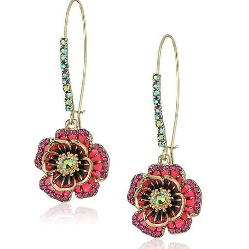 US Seller Betsey Johnson Rose Dangle Earrings Multi-color