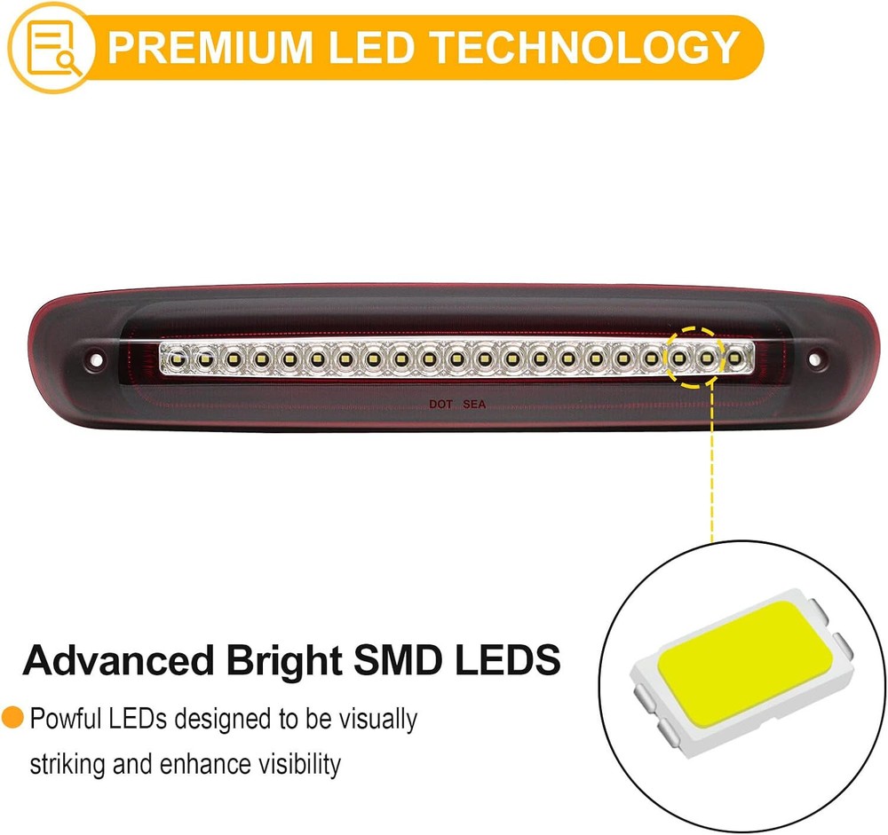 High Mount 3rd Brake Stop Light Compatible with 2007-2013 Chevy Silverado