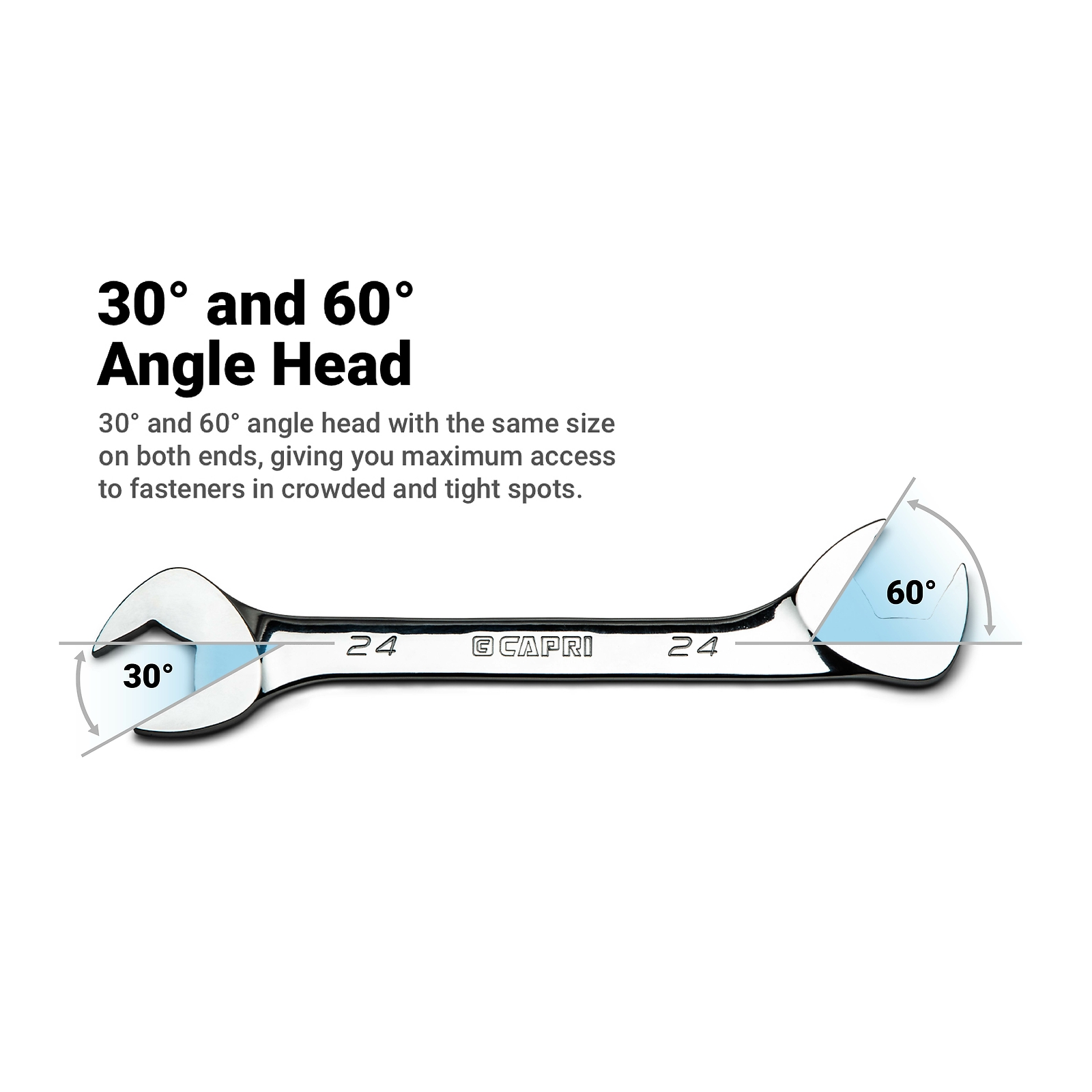Capri Tools Angle Open End Wrench, 30° and 60° angles, Metric & SAE Sizes