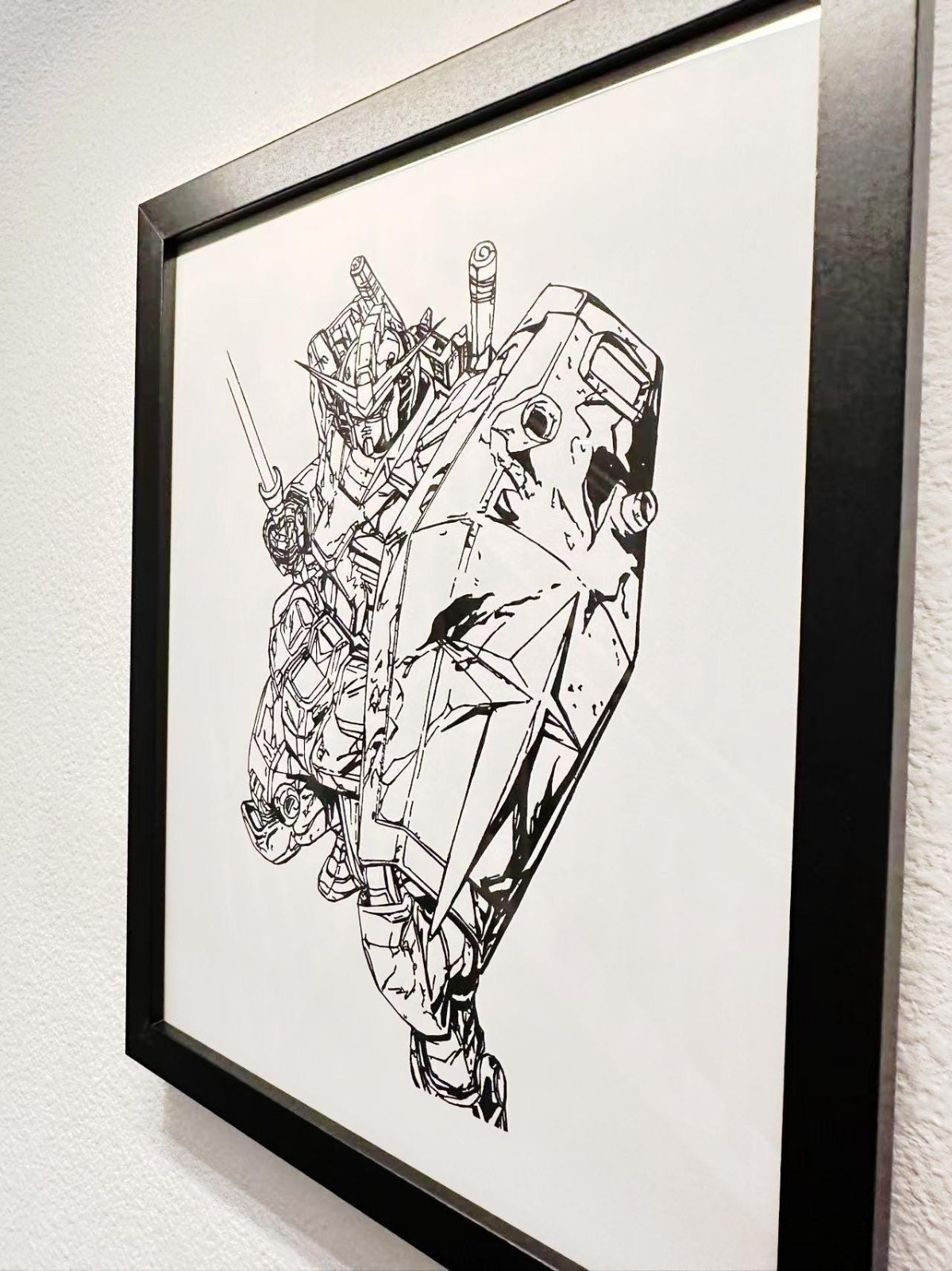 Hand Drawn (Not a Print) Gundam RX-78 Framed Pen & Ink Art Drawing