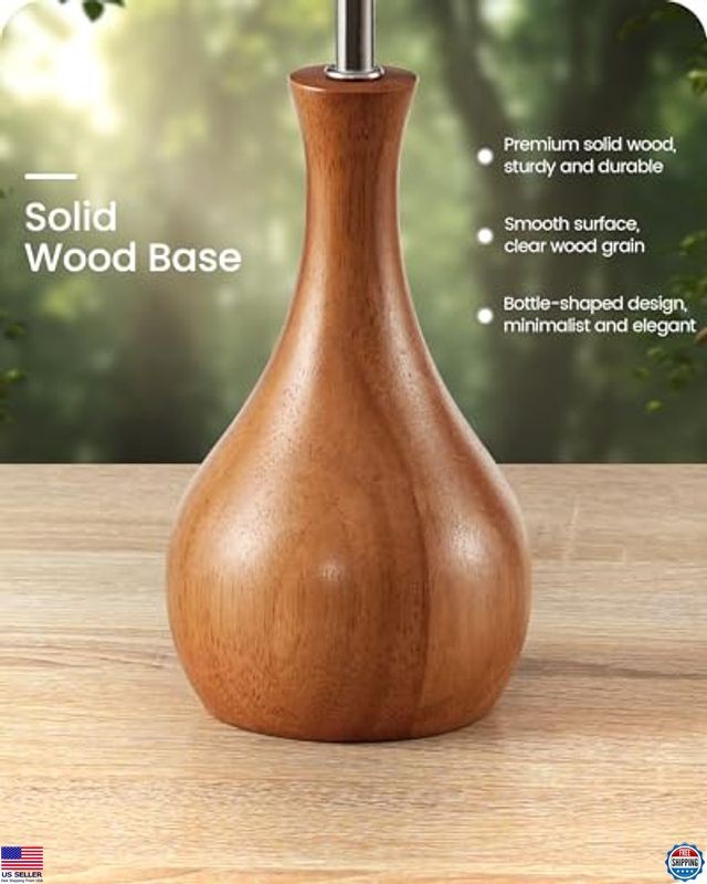 Charming 14.2" Small Table Lamp - Wood Bottle Base, Beige Shade, E26 Socket