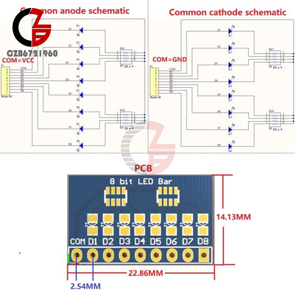 8-bit LED Module Blue/Red Display Common Negative/Common Positive DIY Kit 3-24V