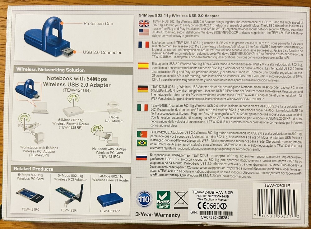 TRENDNET 54Mbps 802.11g Wireless USB 2.0 Adapter