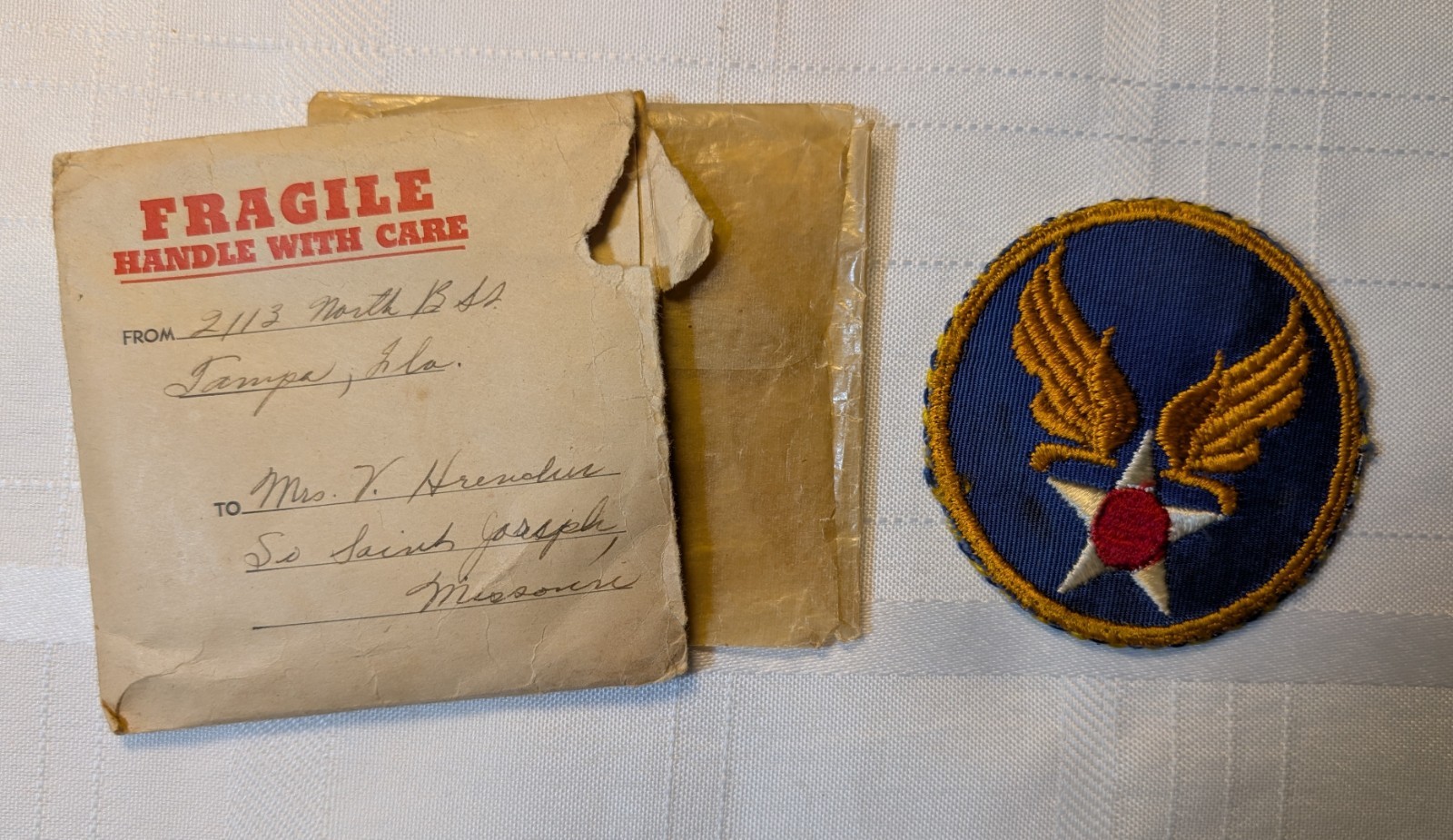 Original 1940s WWII US Army Air Force Sweetheart Purse or Pocket Mirror w/Patch