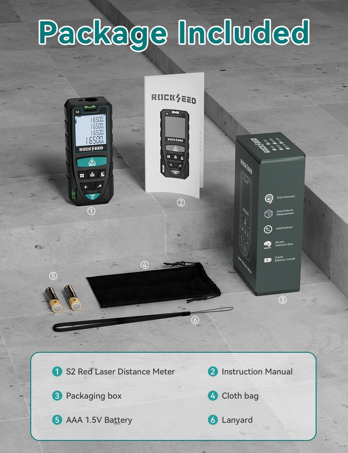 Portable Laser Measure 165' LCD Digital Laser Distance Meter w 2 Bubble Levels