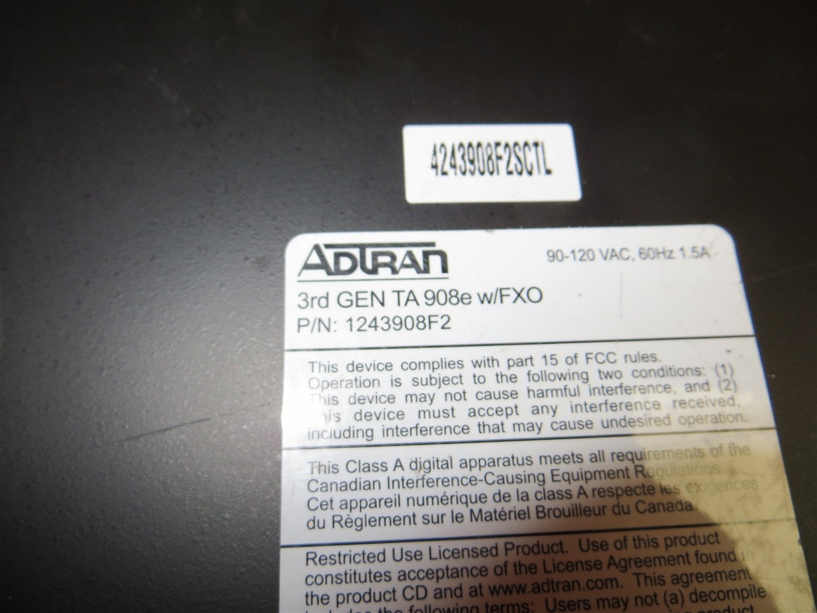 Adtran 1243908F2 Total Acces 3rd Gen 908e w/FXO Network Router No File System