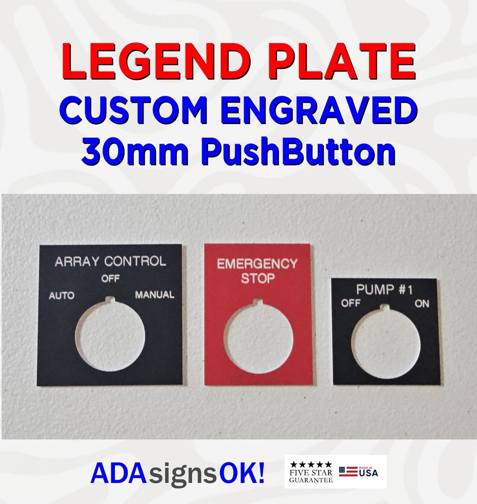 30mm Custom Engraved Pushbutton Legend Plate • Multiple Sizes / Colors Available