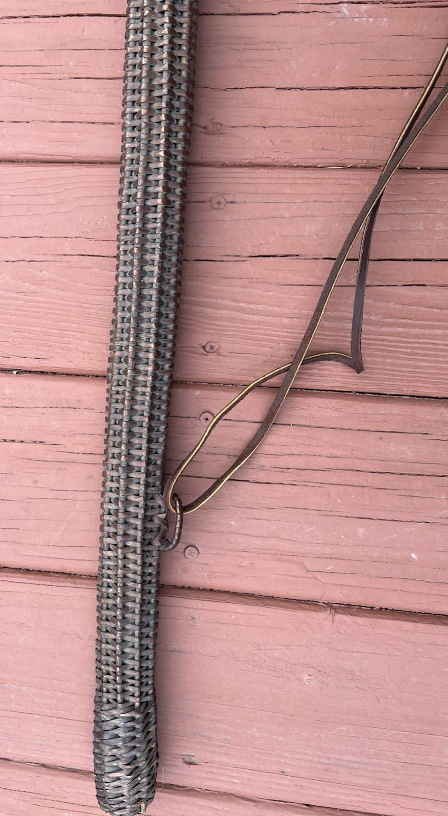 Signed George Potter Copper Brass Silver Long Fox Hunting Horn Wicker Sheath