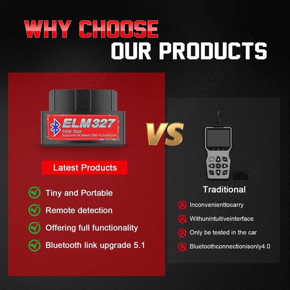 ELM327 OBD2 Code Reader Upgraded 5.1 Bluetooth Mode For diesel vehicles 12V-24V