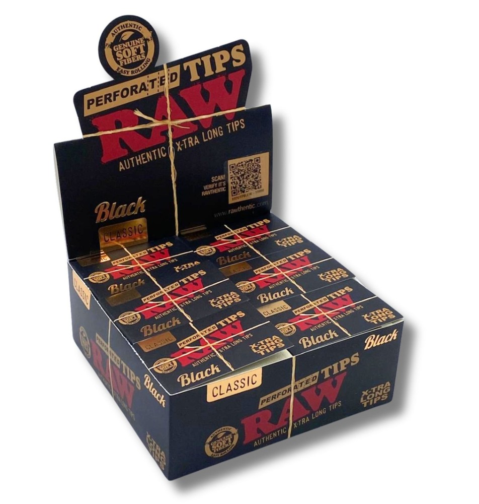 RAW Black Perforated Tips – Classic (Extra Long) – Full Box