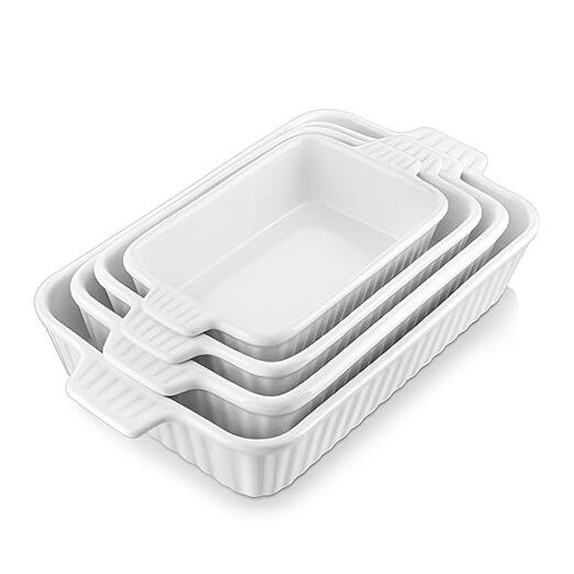 MALACASA Casserole Dishes for Oven, Porcelain Baking Set of 4-Rectangular White