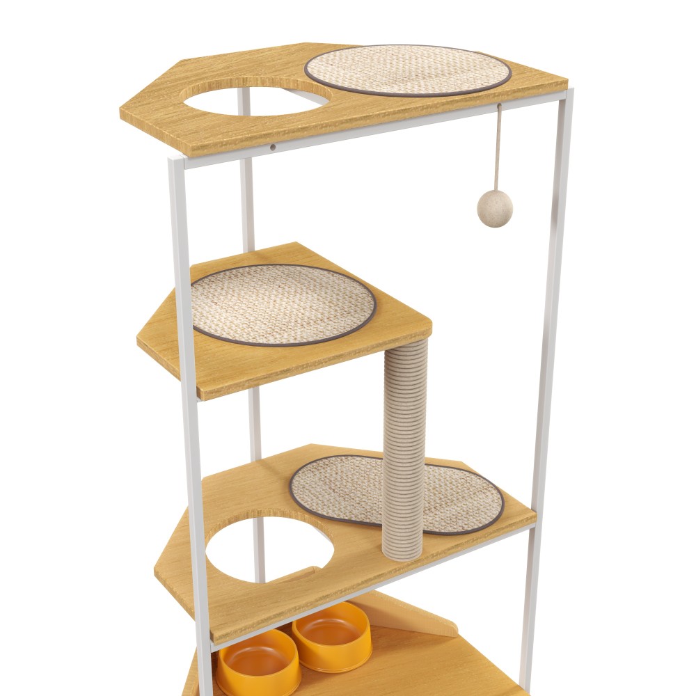 Corner Cat Tower, Cat Tree with Scratching Post, Cat Condo with Feeding Station