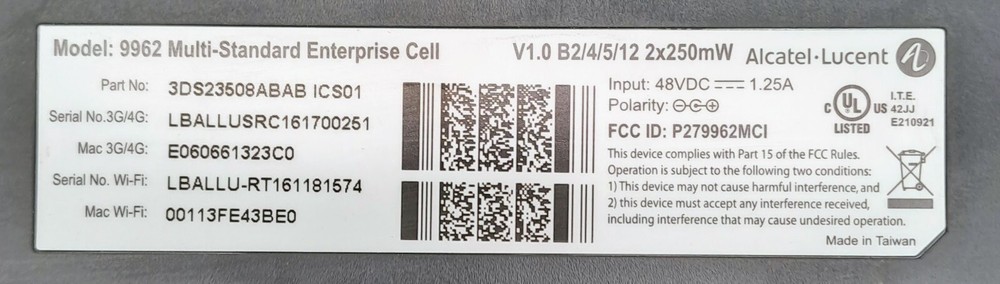 Alcatel-Lucent 9962 Multi-Standard Enterprise Cell V1 / NO POWER ADAPTER
