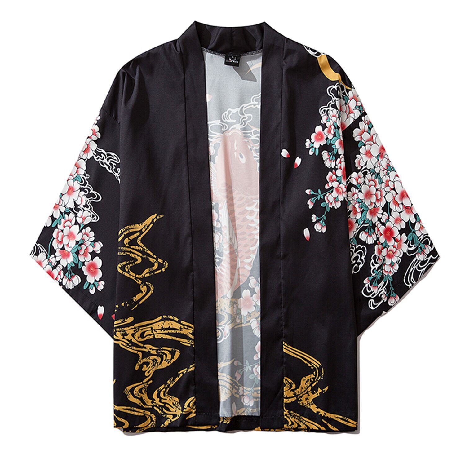 Niepce Men's Flowers and Fish Graphic Lightweight Japanese Kimono Cardigan