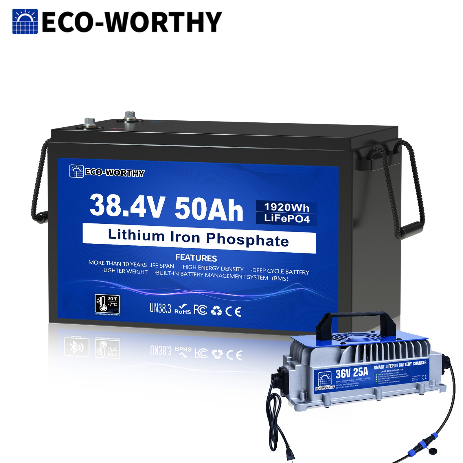 ECO-WORTHY 36V 50AH Lithium Golf Carts Lifepo4 Battery with 36V 25A Charge