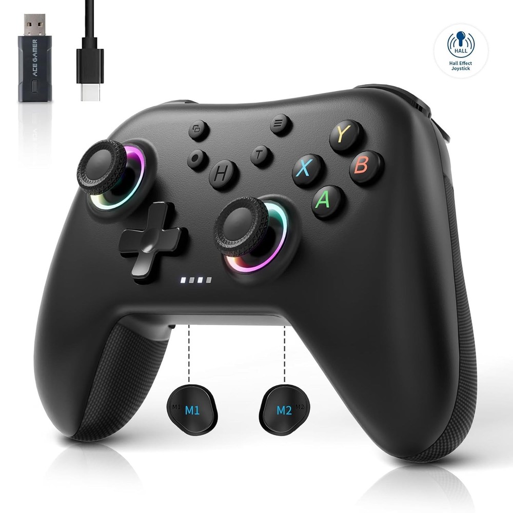 Wireless Controller for PC Switch/Android w/Dual Vibrations/Back Buttons (Black)