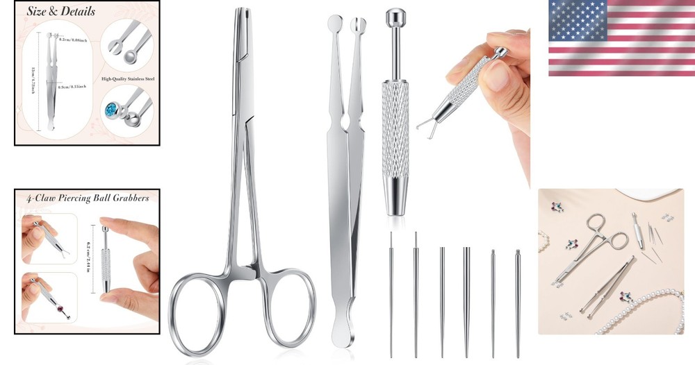 Professional-Grade 9pcs Piercing Tools Set – Includes 3mm Ball Removal Tool