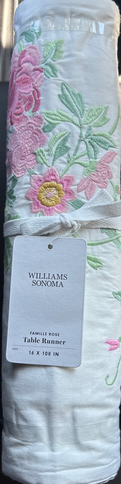Williams-Sonoma Famille Rose Embroidered Table Runner 16”x108”