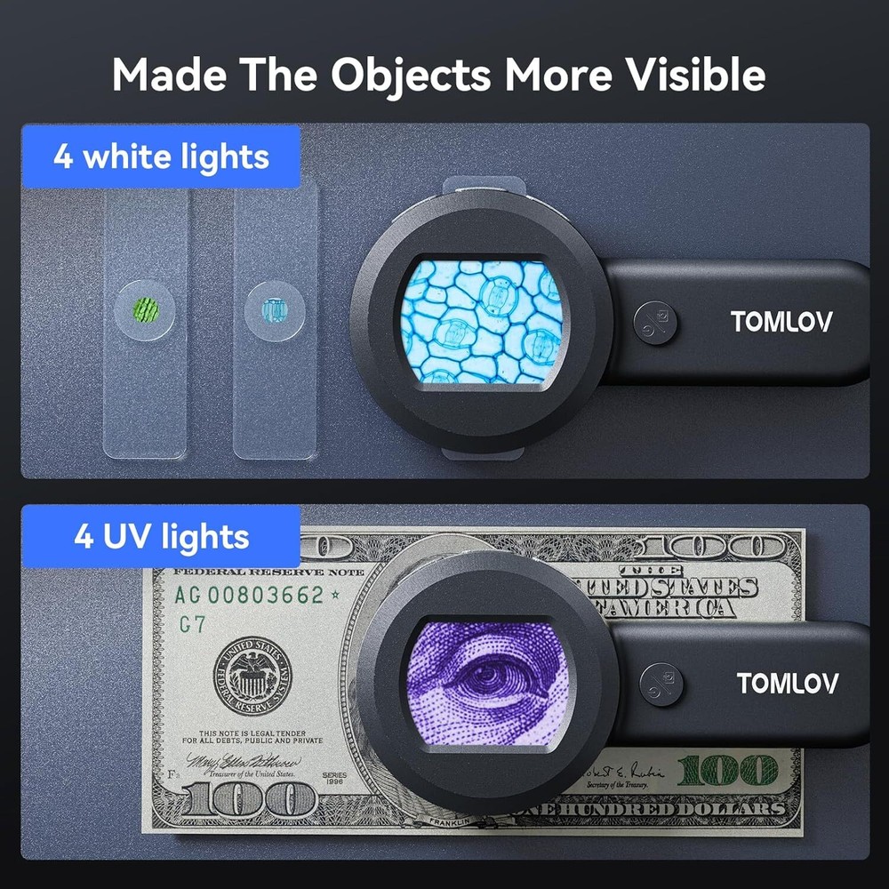 Microscope for Kids, 2" IPS Screen 100X Handheld Digital Microscopes HD Pocket