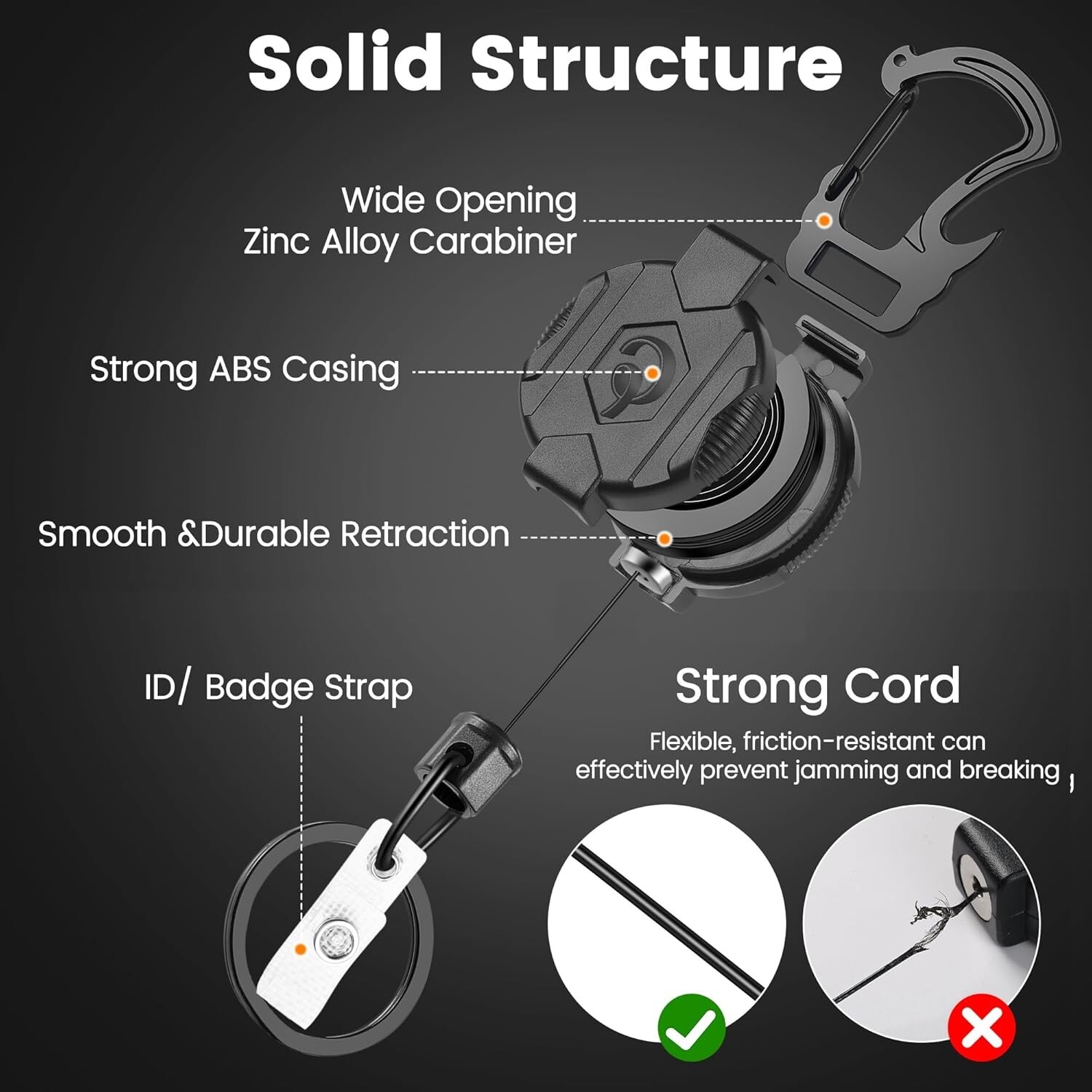 Heavy Duty 2 Pack Badge Holder Retractable Keychain w/ 32'' Steel Cord