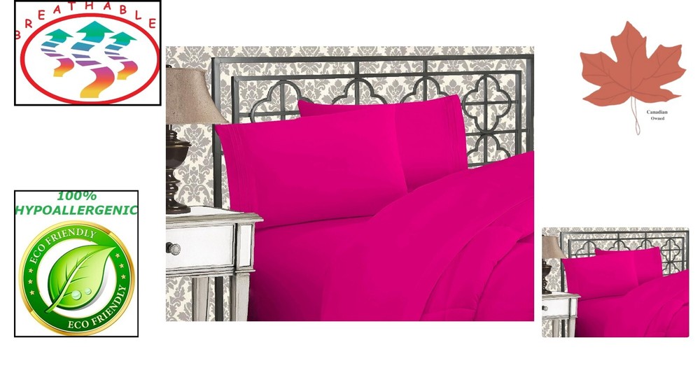Queen Size Microfiber Bed Sheet Set - Soft, Wrinkle & Fade Resistant - Hot Pink