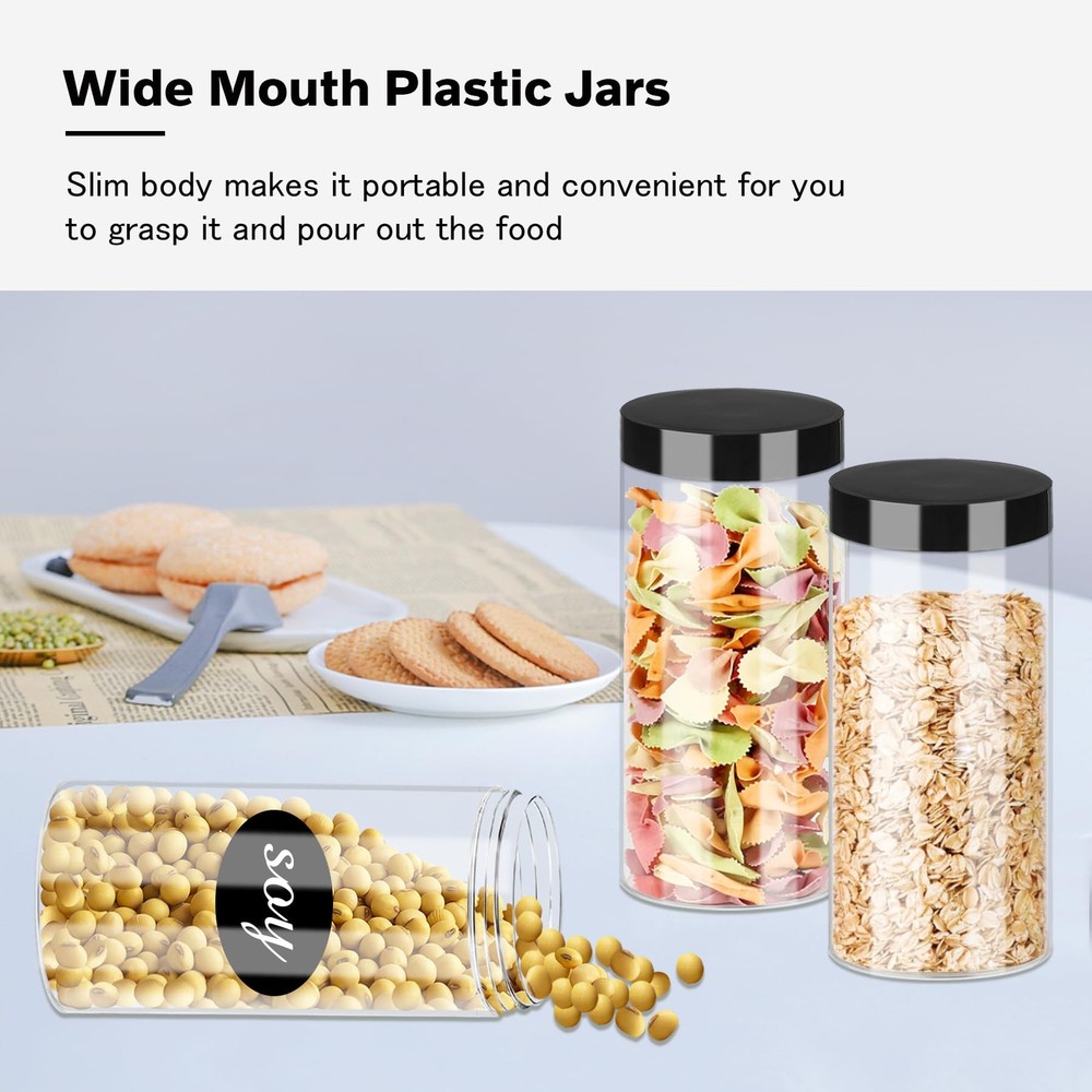 Plastic Jar with Lids 16oz Clear Empty Containers 16Pcs Straight Cylinders St...