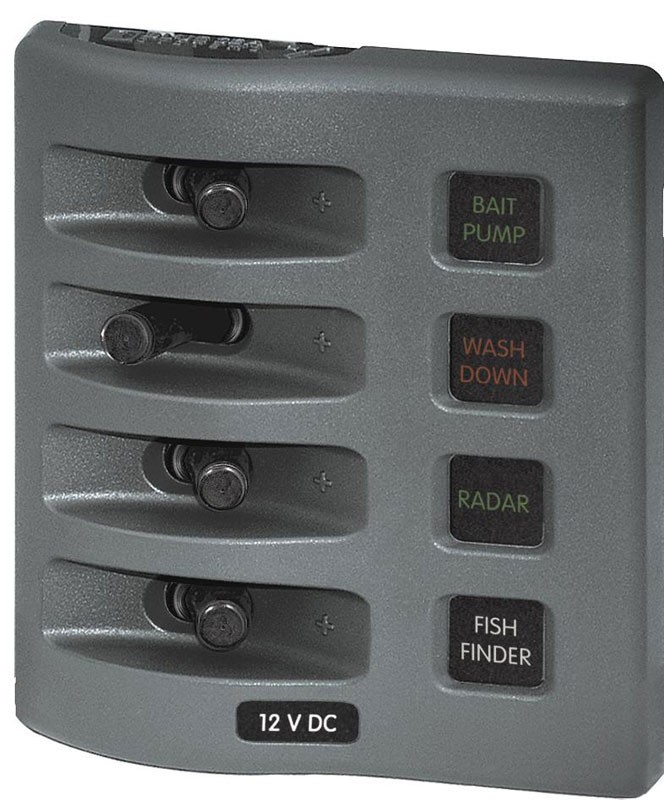 BLUE SEA 4304 WEATHERDECK PANEL, 4-POSITION, GRAY, 12-VOLT