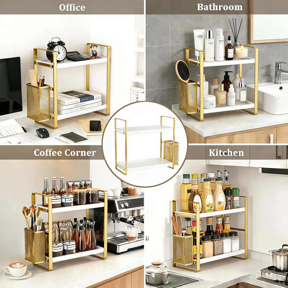 2Tier Kitchen Storage Organization Rack Side Baskets Multifunctional Spice
