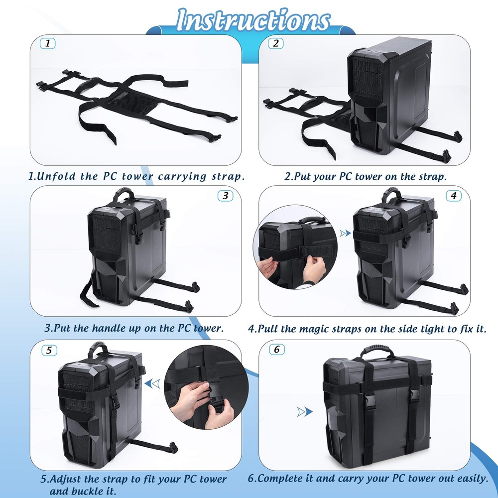 Pc Tower Carrying Strap With Rubber Handle Desktop Carrying Case Belt Computer T