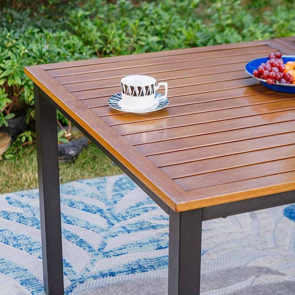 Outdoor Patio Dining Table Rectangular Porch Backyard Deck Table w/Umbrella Hole