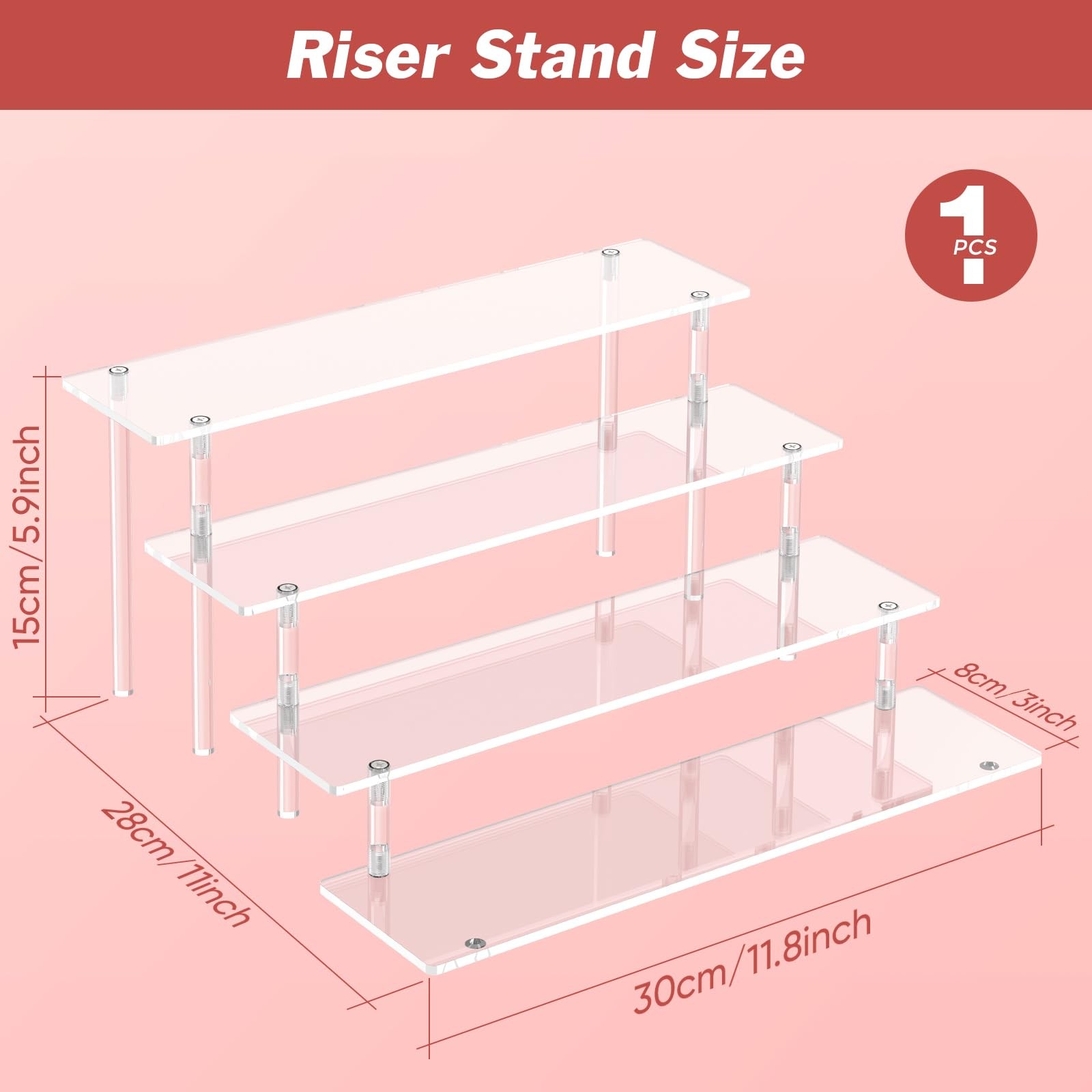 4 Tier Acrylic Display Risers, Clear Perfume Organizer Stand, Large Cupcake
