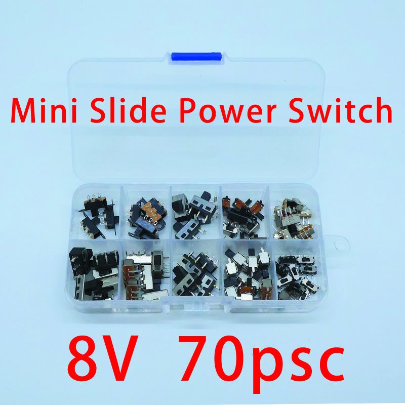 ​​70PCS 8 Kinds Mini Toggle Switches SPDT 3-Pin 2-Position Slide Switch