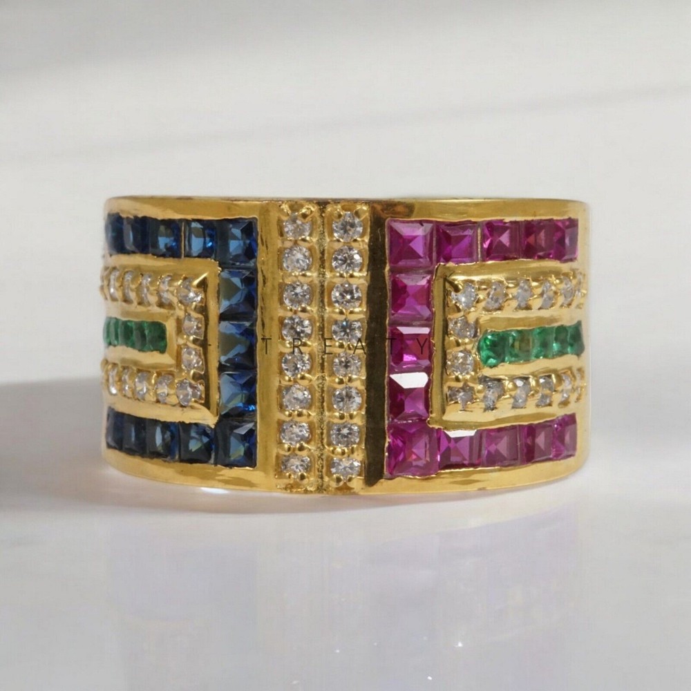 Ruby Square Cut With 14k Yellow Gold Ring For Men's #A113 #