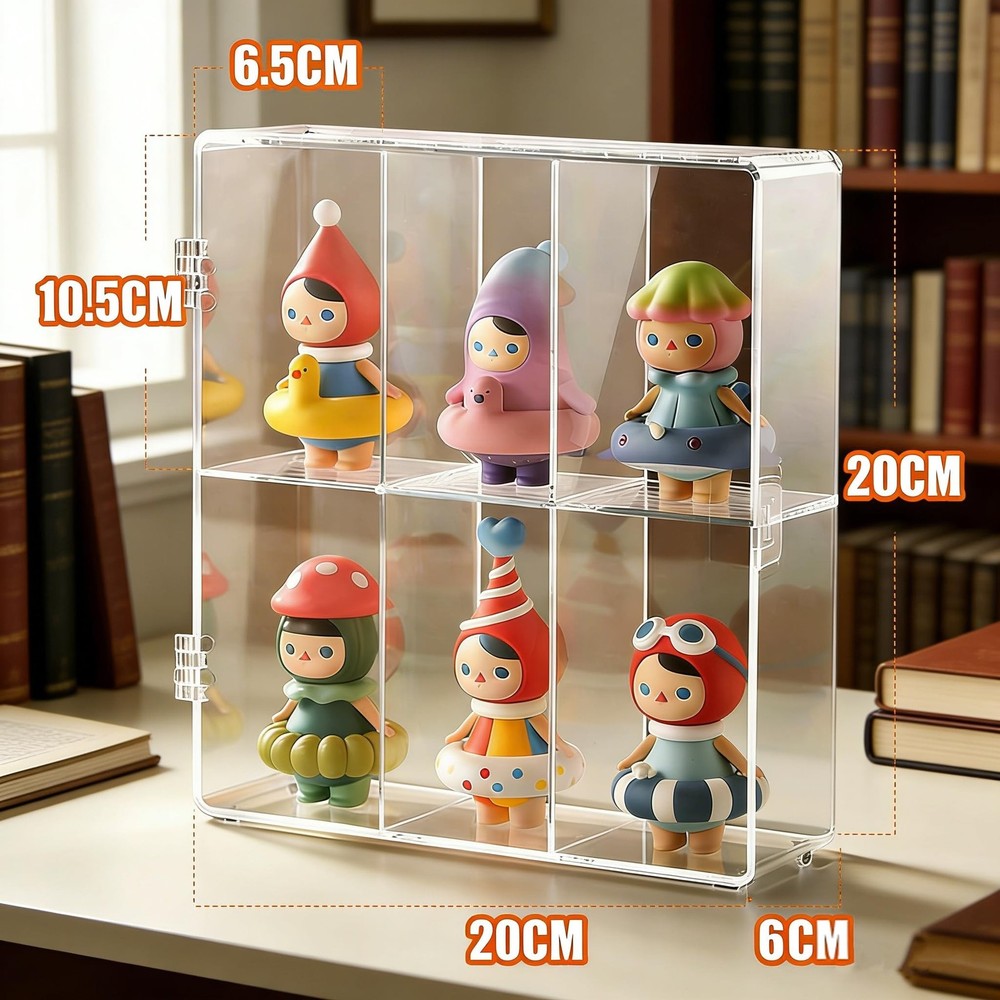 6 Compartment Acrylic Display Case for Collectibles -Stackable Display Box wi...
