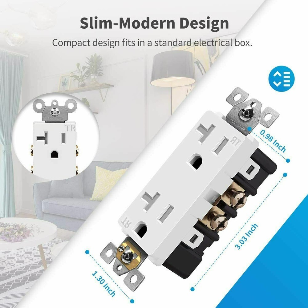 50 Pack Outlet Socket Decora Duplex Receptacle 20 Amp 125 Volt Grounding