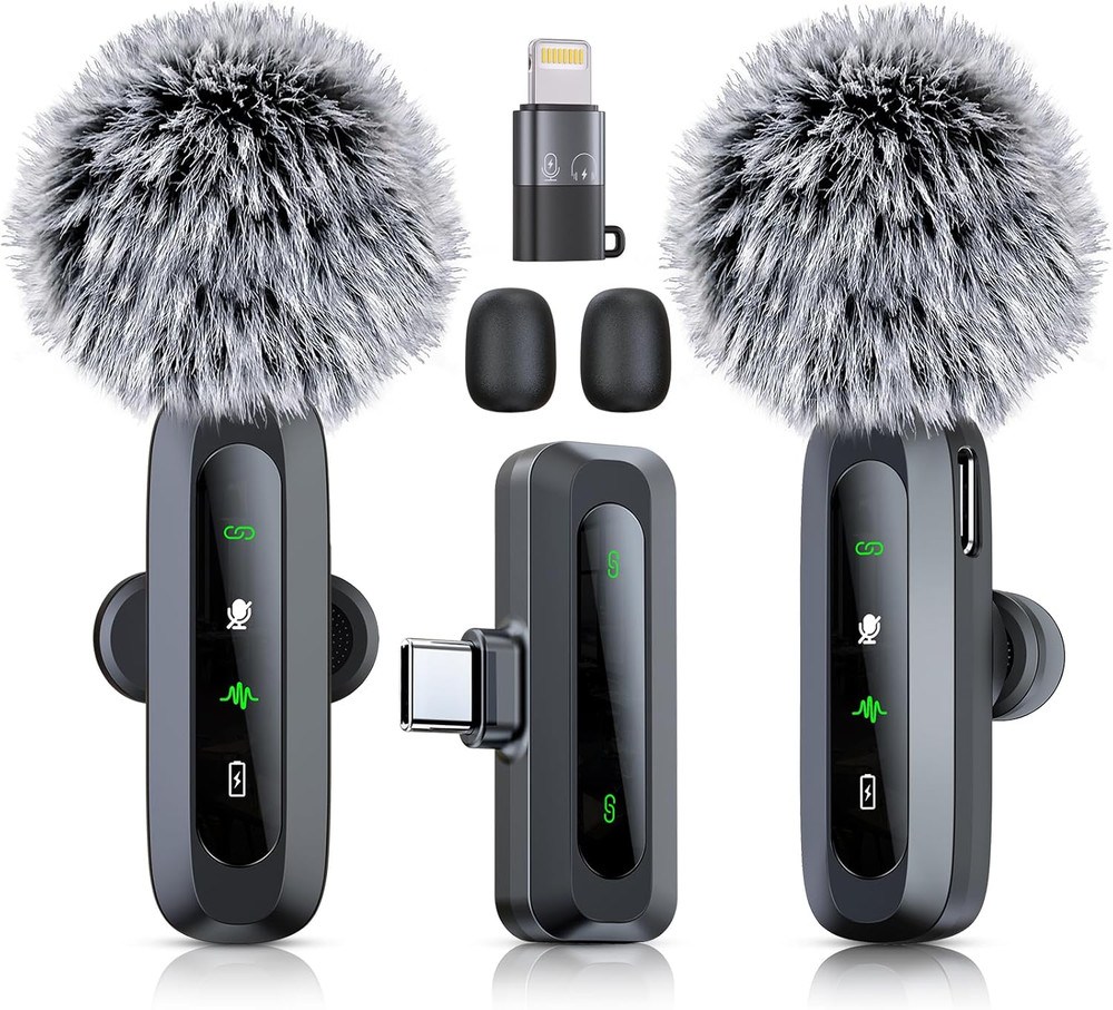 Wireless Microphone Mini Mic for i Phone/Android Phone, LED Display Lavalier Mic