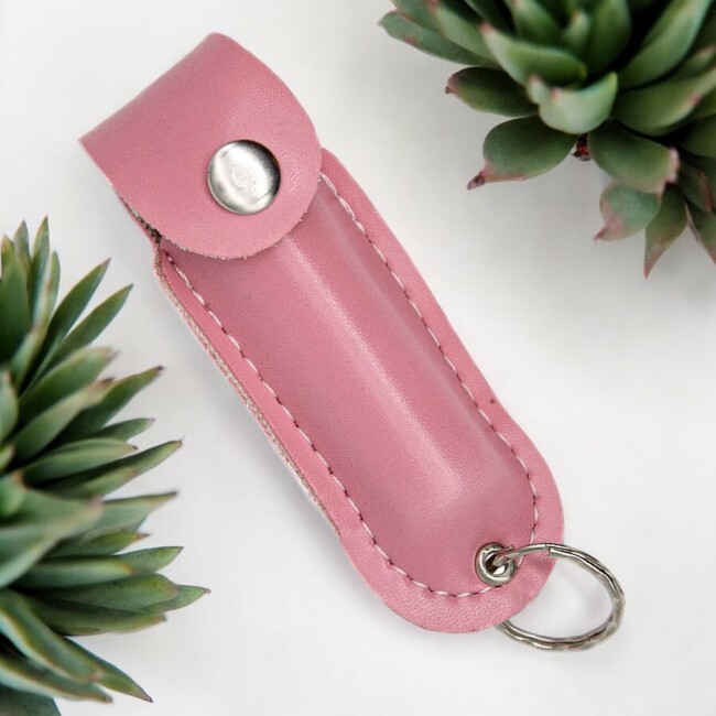 Pepper Spray Guard Dog UV Dye 16ft Range Pink Leather Snap Button Case