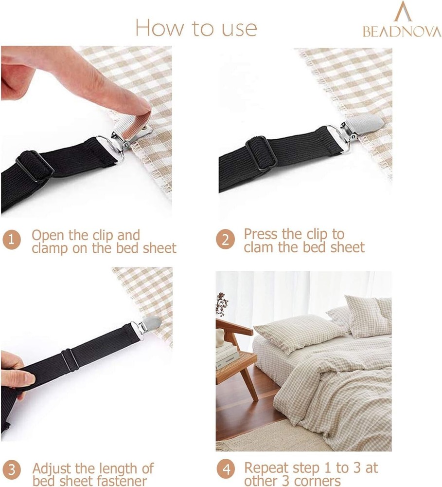 Bed Sheet Straps 4 Pcs Bed Sheet Holders Fitted Sheet Clips Adjustable Sheet Sus