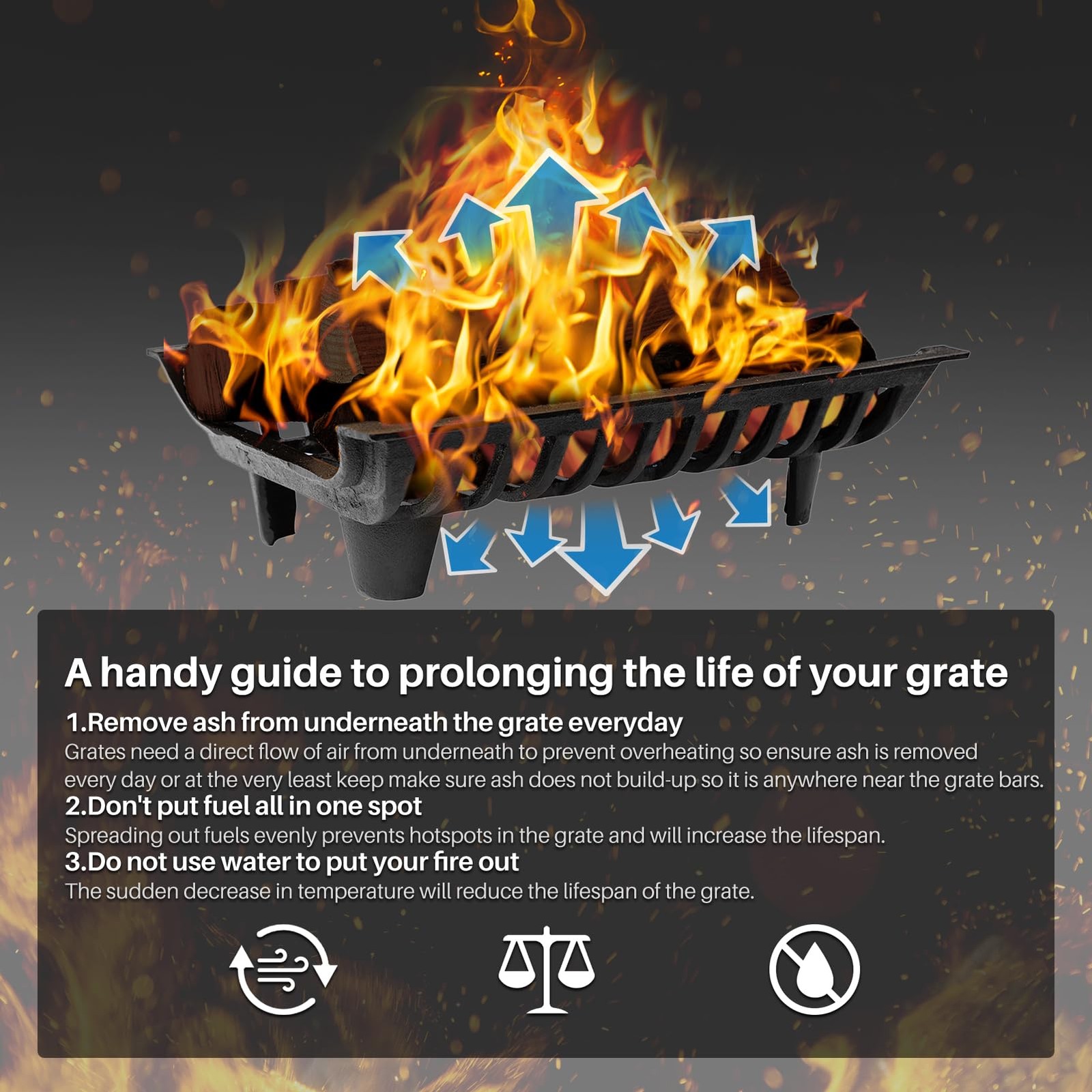 Fireplace Grate 18 inch Cast Iron Fire Place Grates Heavy Duty Wood Stove Chi...