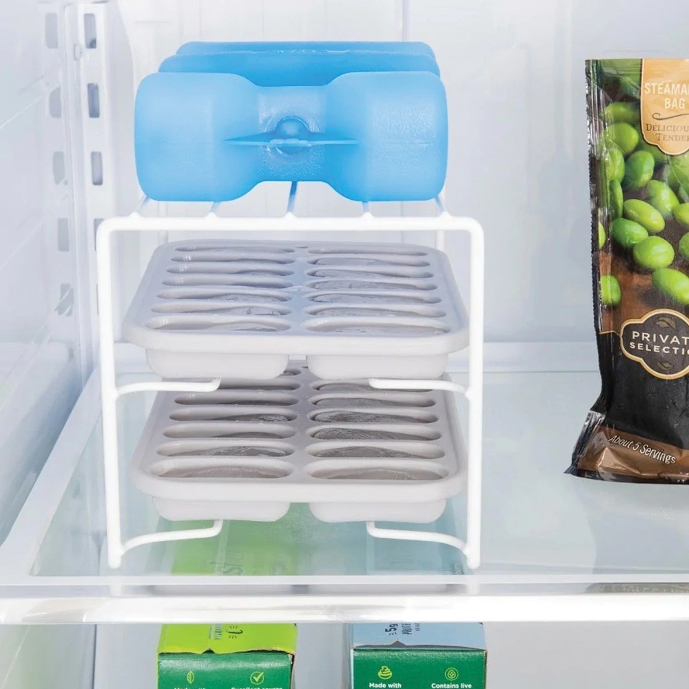 2-Tier Ice Cube Tray Holder Organizer Stackable Rack for Freezer Drawer Storage