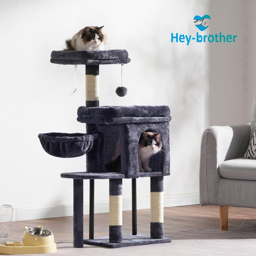 Cat Tree Tower, Scratching Posts with Cozy Condo, Padded Bed, Hammock, Plush ...